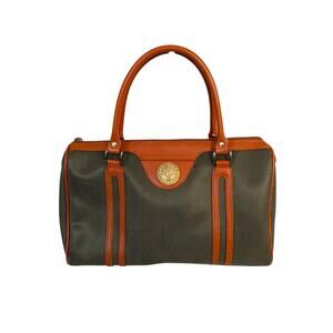 Bob Mackie Vintage Satchel Handbag Green Brown Leather Doctor Bag 1970s Purse